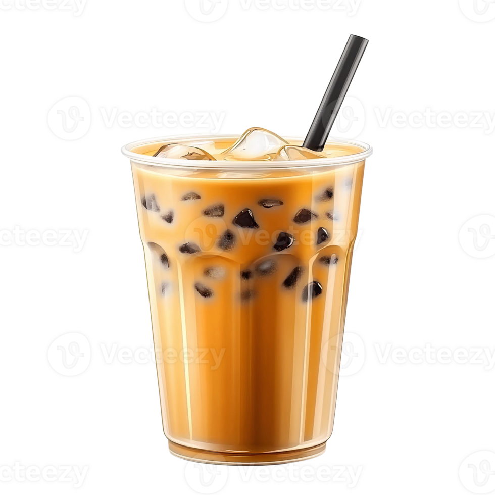Iced boba tea in plastic cup with straw on almon sushi nigiri on transparent background png