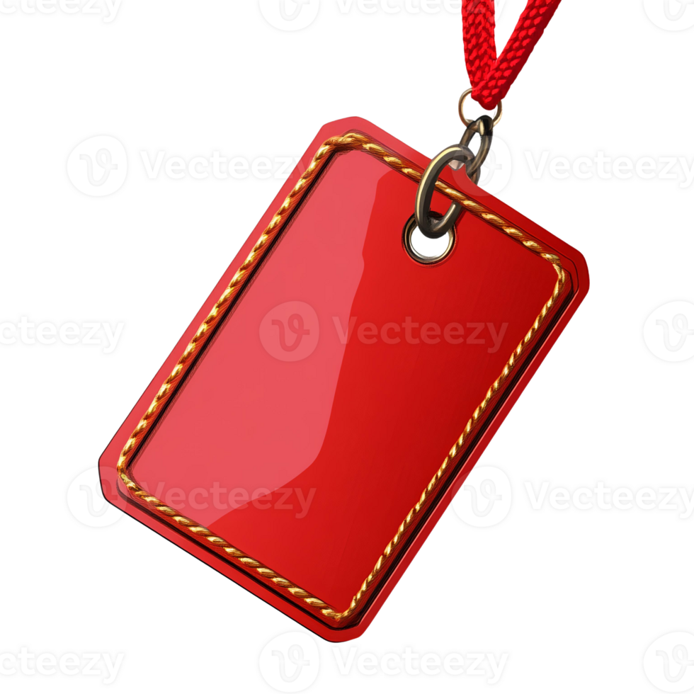 Red tag with golden frame on transparent background png
