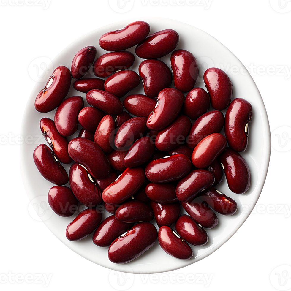 Red kidney beans in white bowl isolated on almon sushi nigiri on transparent background png