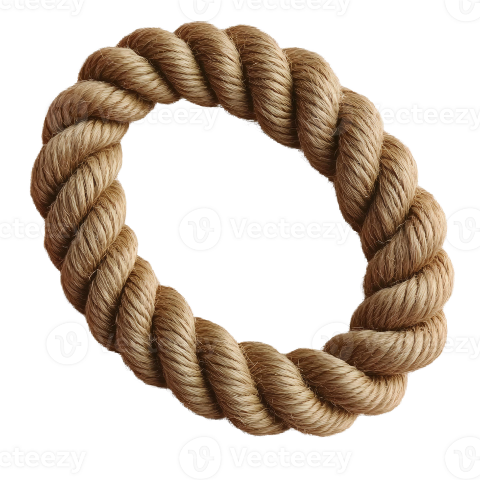 Thick twisted hemp rope circle on transparent background png