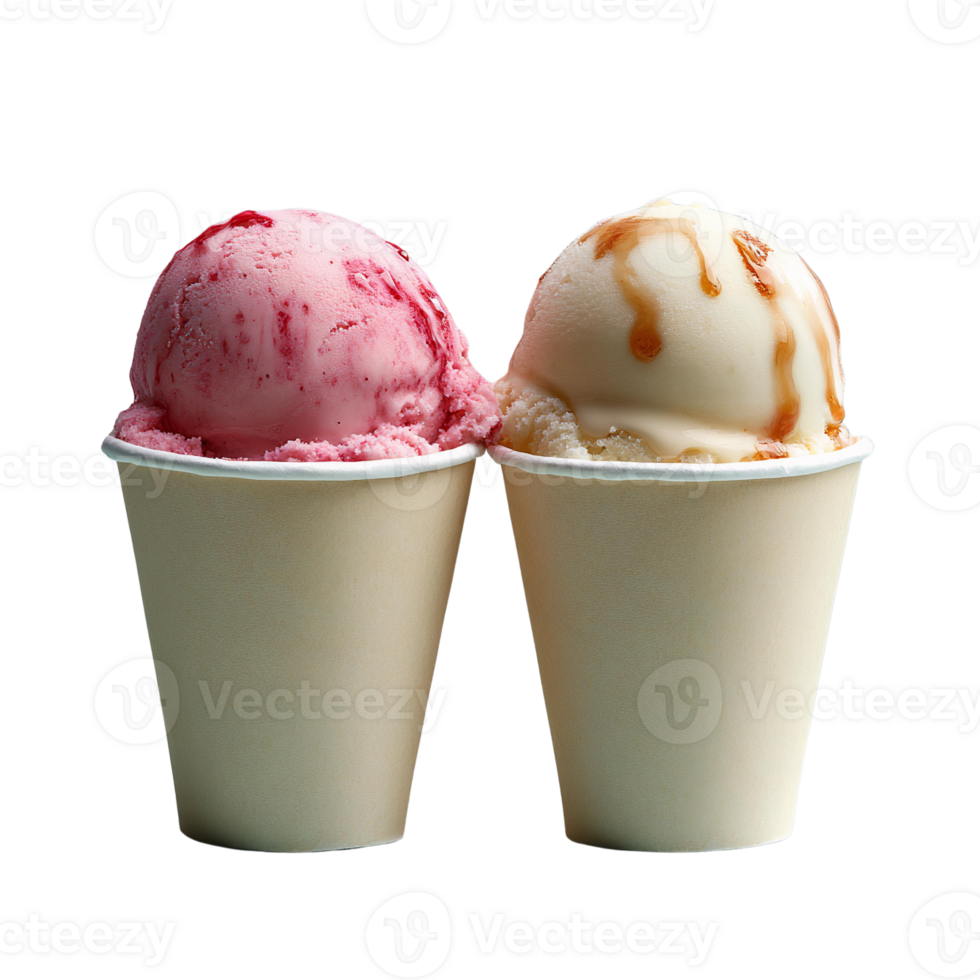 Ice cream scoops in cups on transparent background png