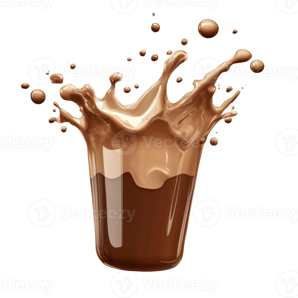 Chocolate drink splash in glass on transparent background png