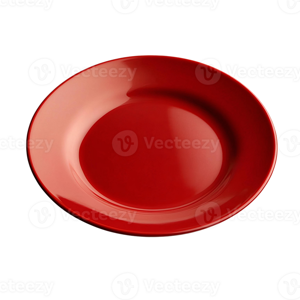 Red round ceramic plate on transparent background png