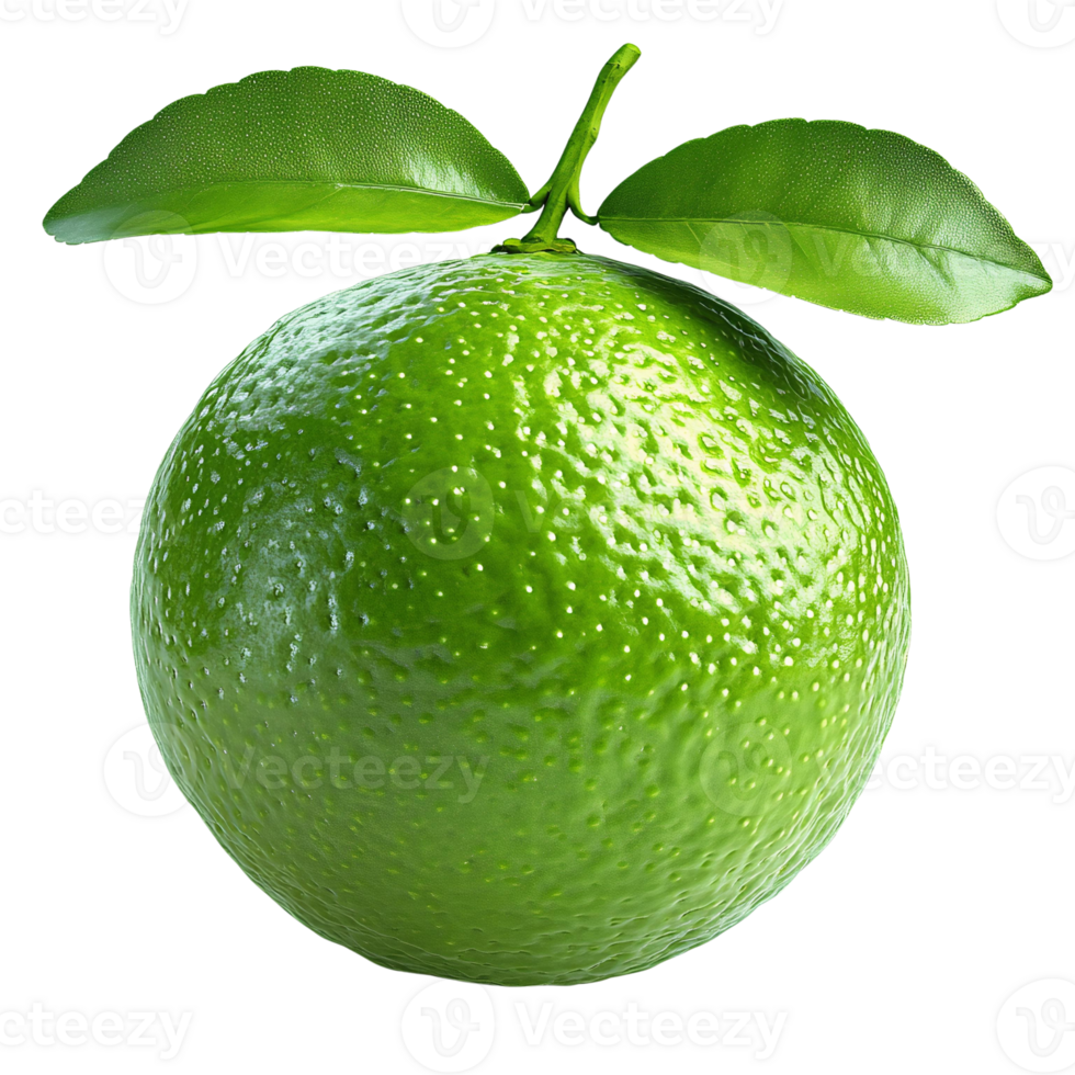 Green lime with leaves isolate on transparent background png