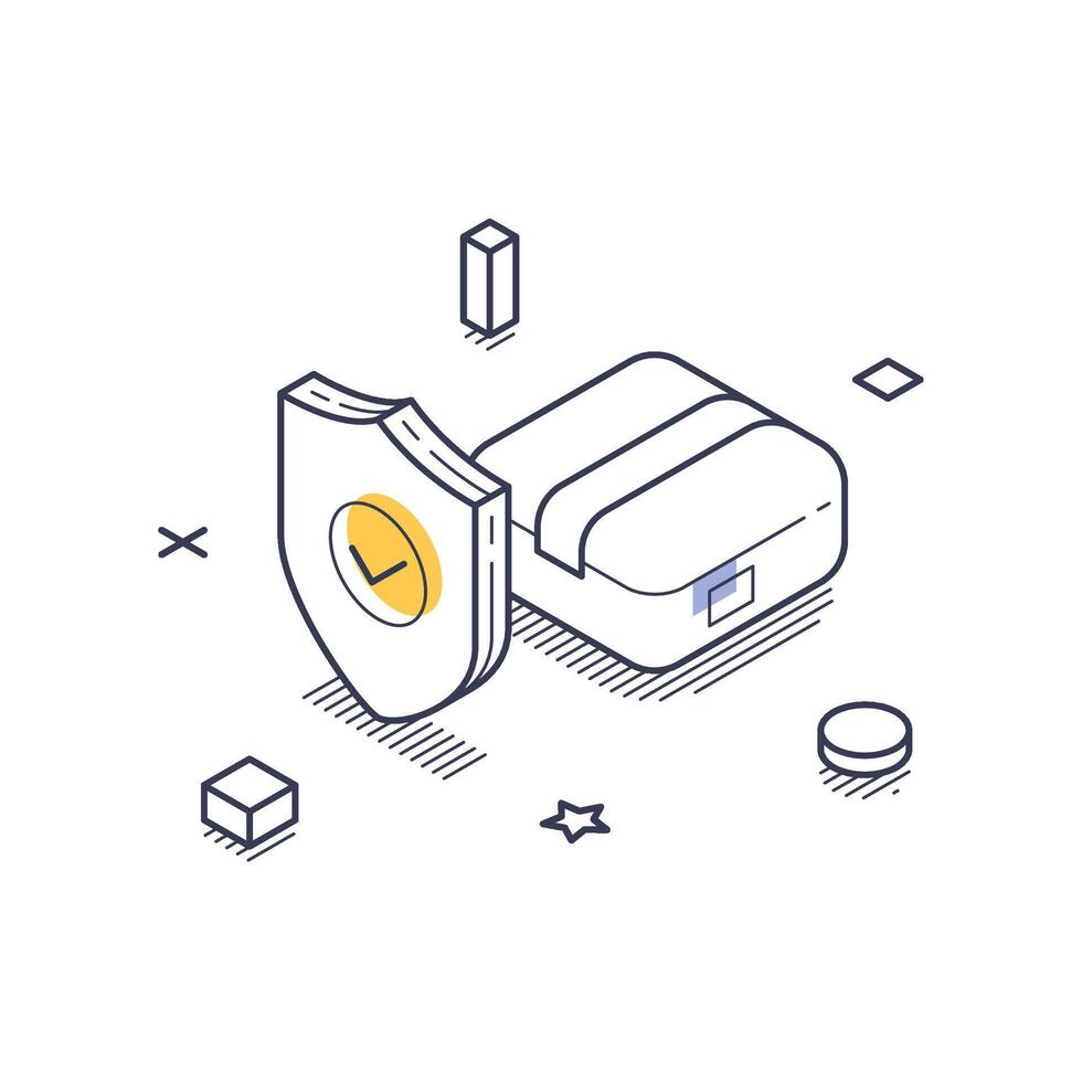 Delivery service icon in isometric line art style depicting secure package handling vector