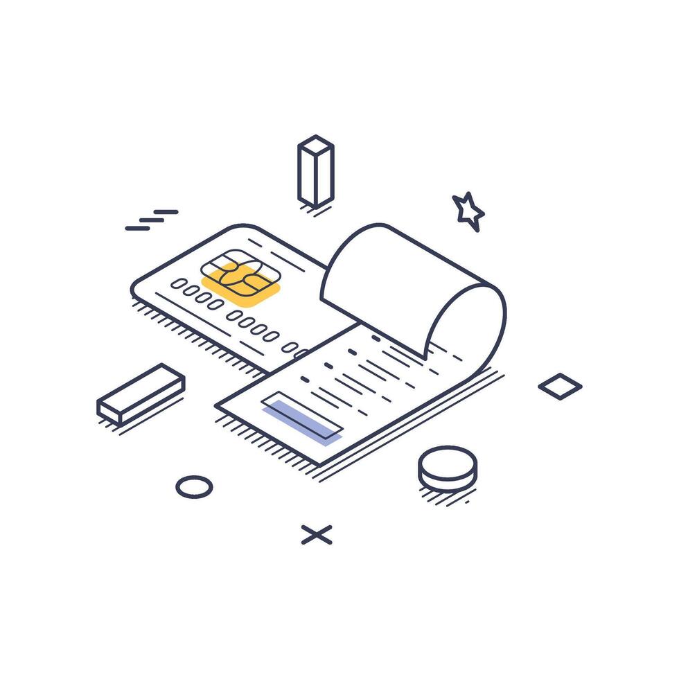 Online payment processes illustrated as an isometric line art design vector