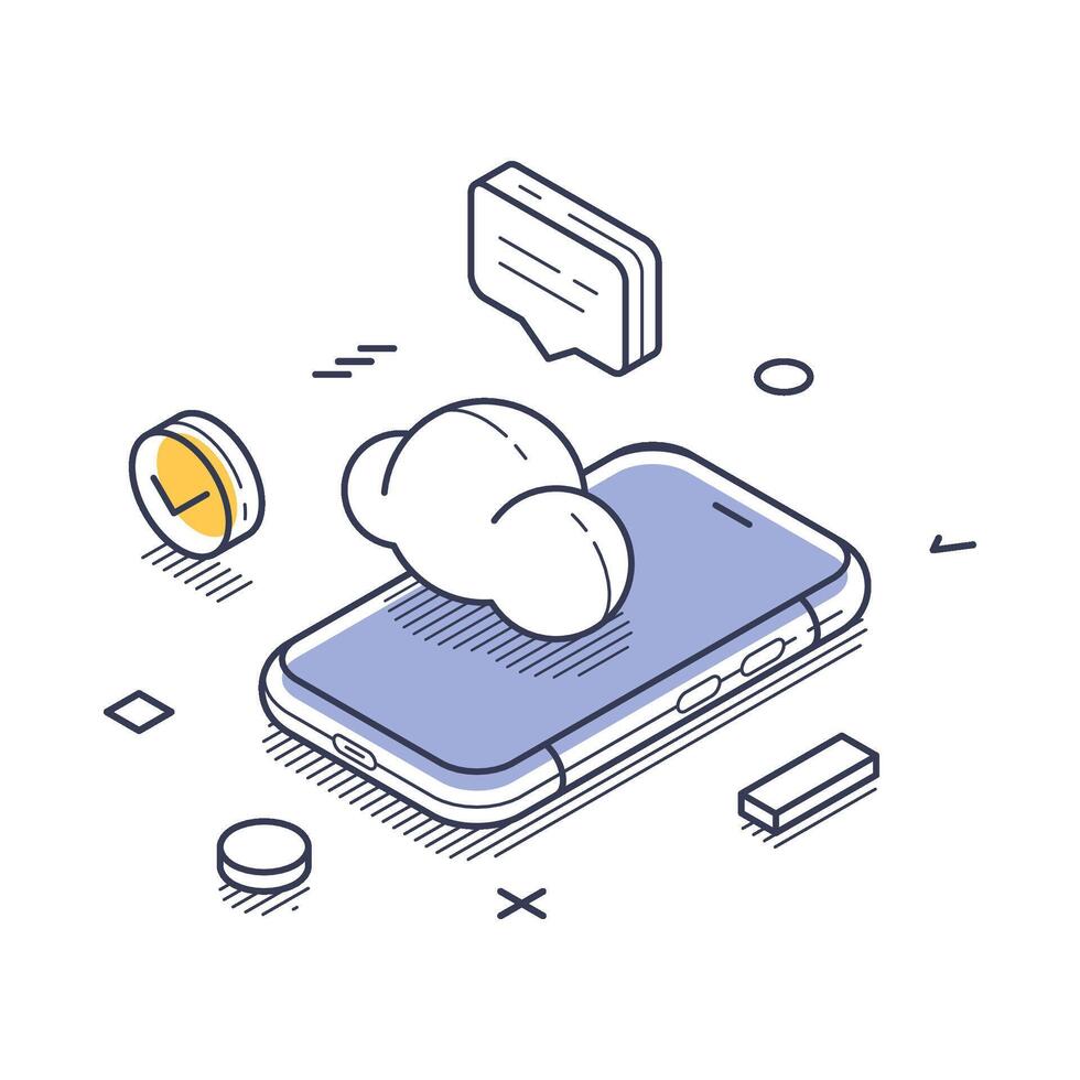 Icon representing internet security in isometric line art design with cloud storage vector