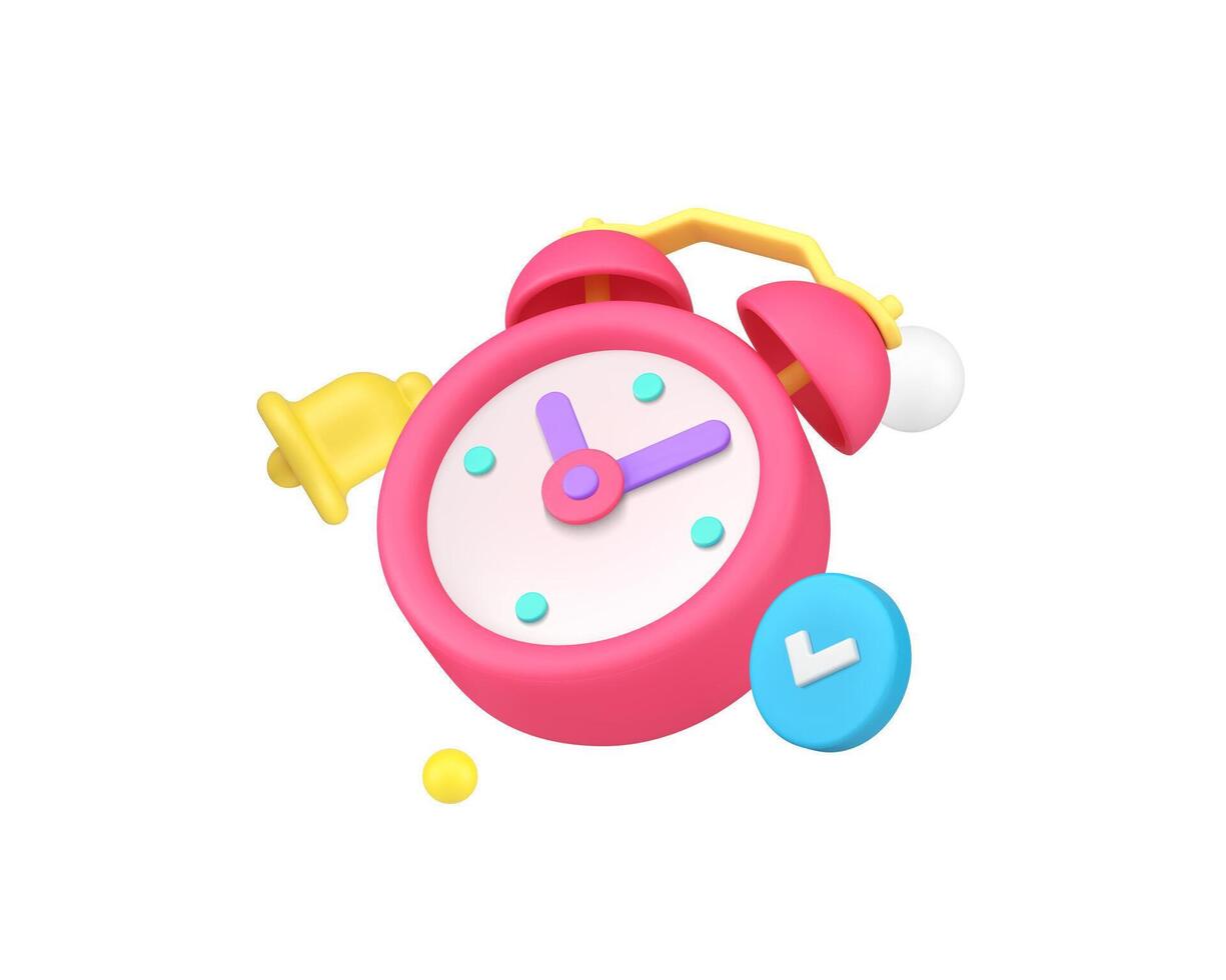 Alarm clock ringing with check mark deadline time management 3d icon realistic illustration vector