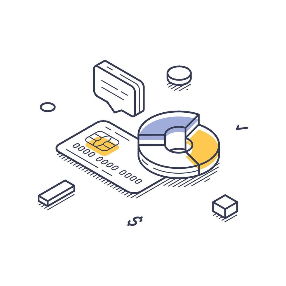Visual representation of finance and banking concepts in isometric line art style vector