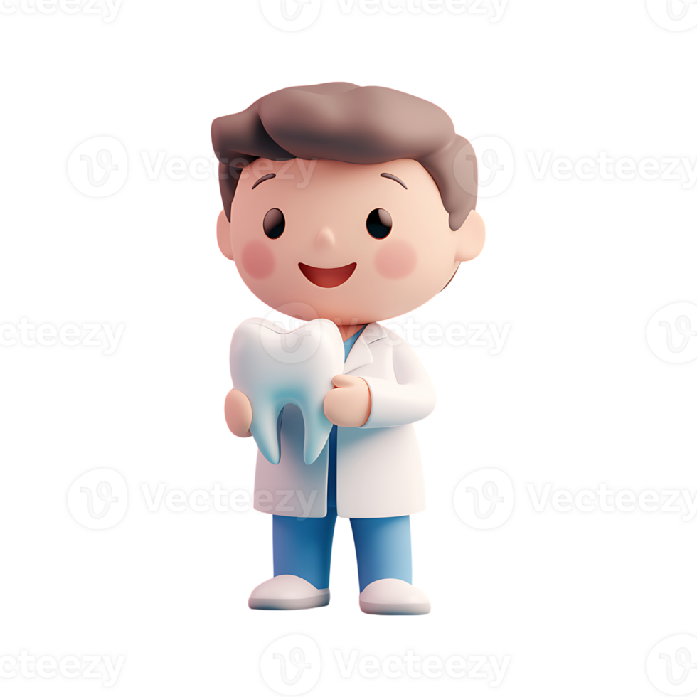 Cartoon dentist holding tooth on transparent background png