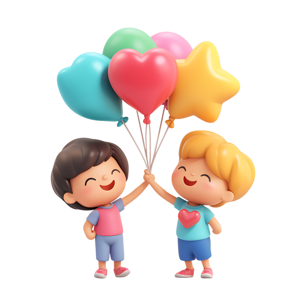 Happy children holding balloons on transparent background png