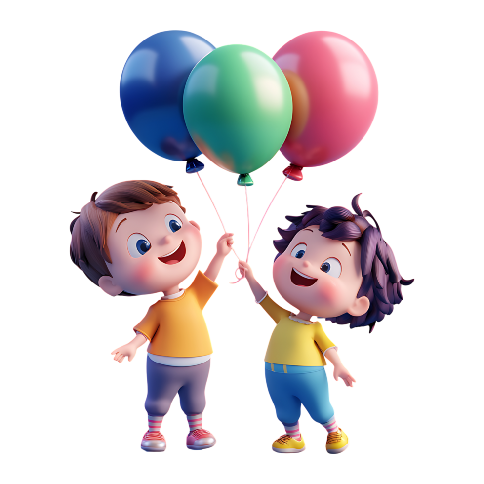Two children holding balloons on a transparent background png