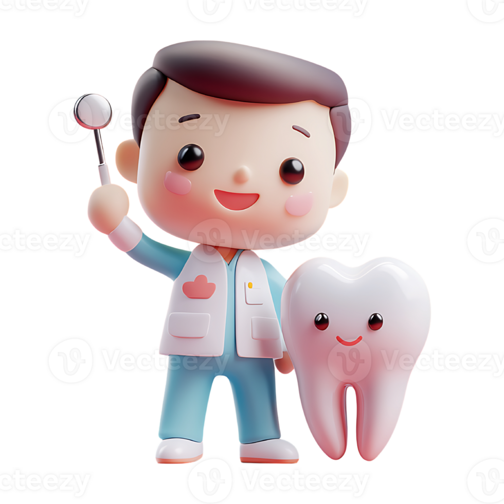 Cartoon dentist with tooth and toothbrush png