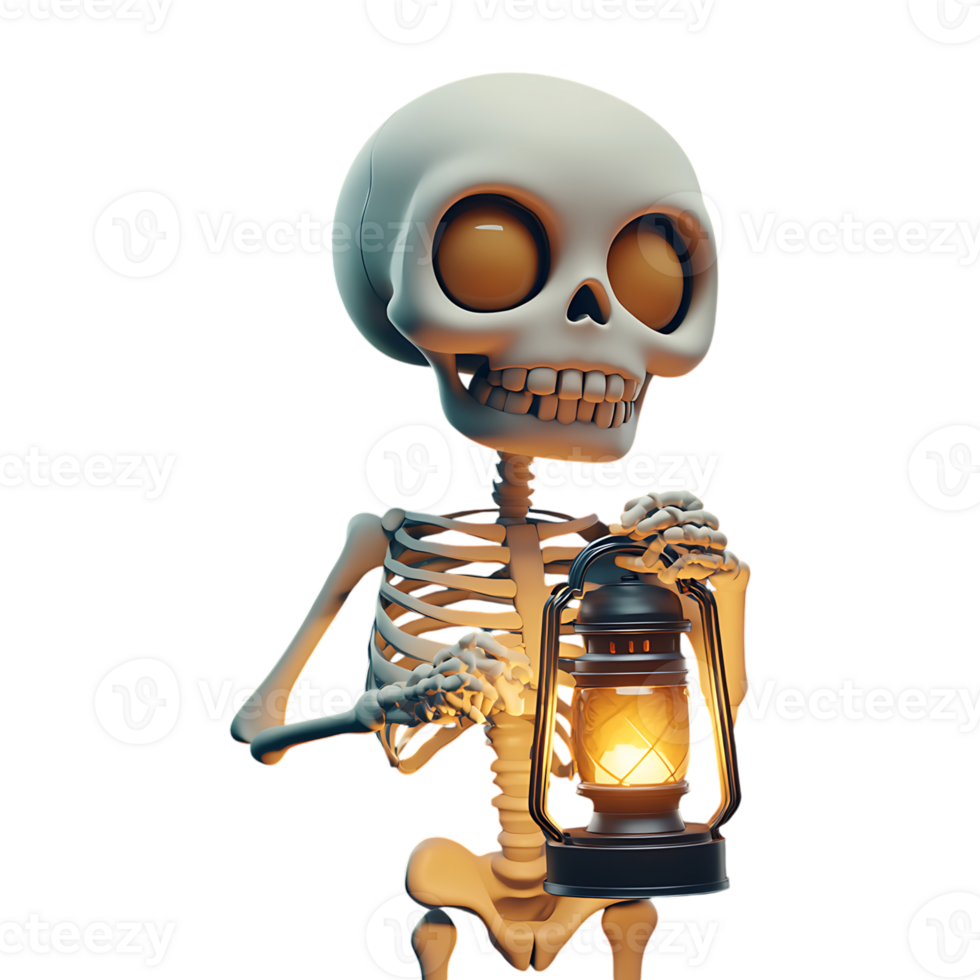 Skeleton holding a lantern on a transparent background png