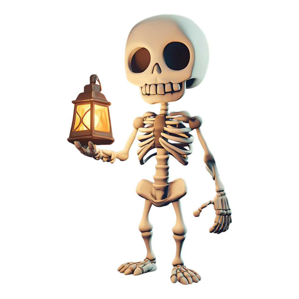 Cartoon skeleton holding a lantern png