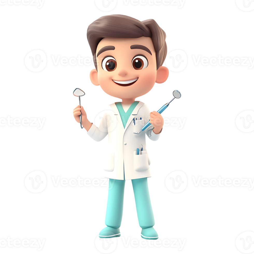 Cartoon doctor holding a toothbrush and a scalpel png