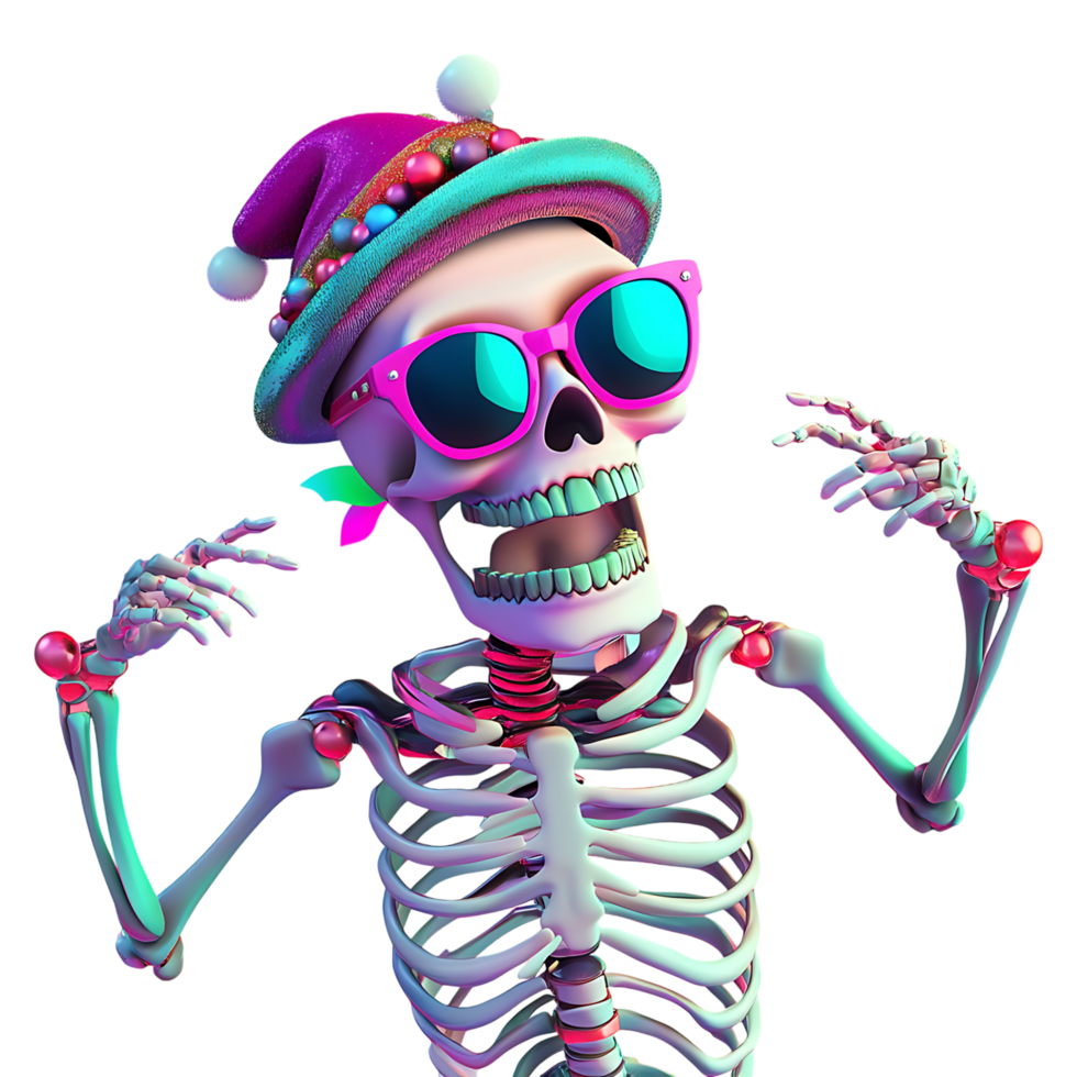 Skeleton wearing sunglasses and a hat with a hat png