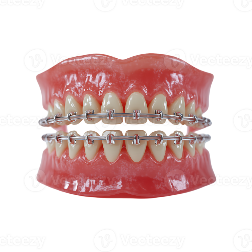 Human teeth model with braces 3d image png
