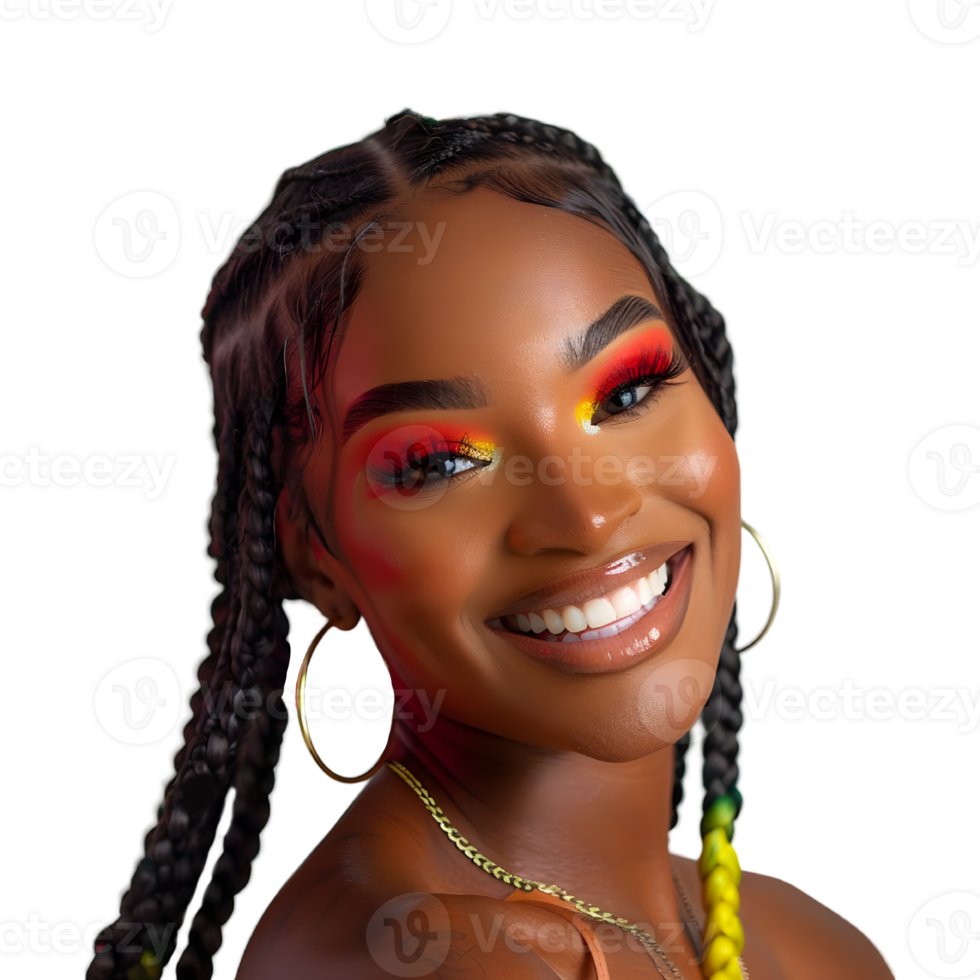 Woman with braids and a bright red and yellow makeup png