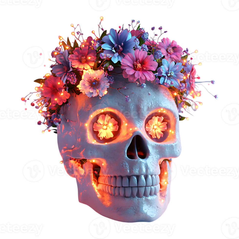 A skull with flowers on it png