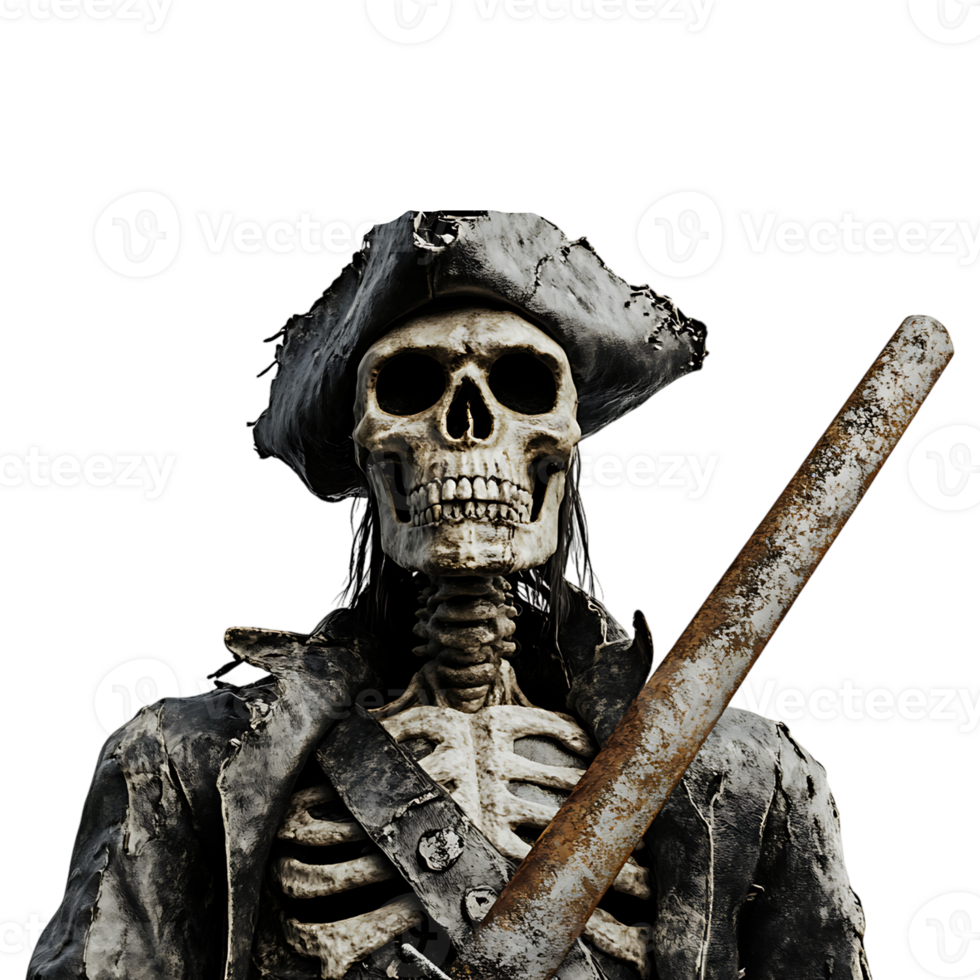 skeleton pirate holding sword png