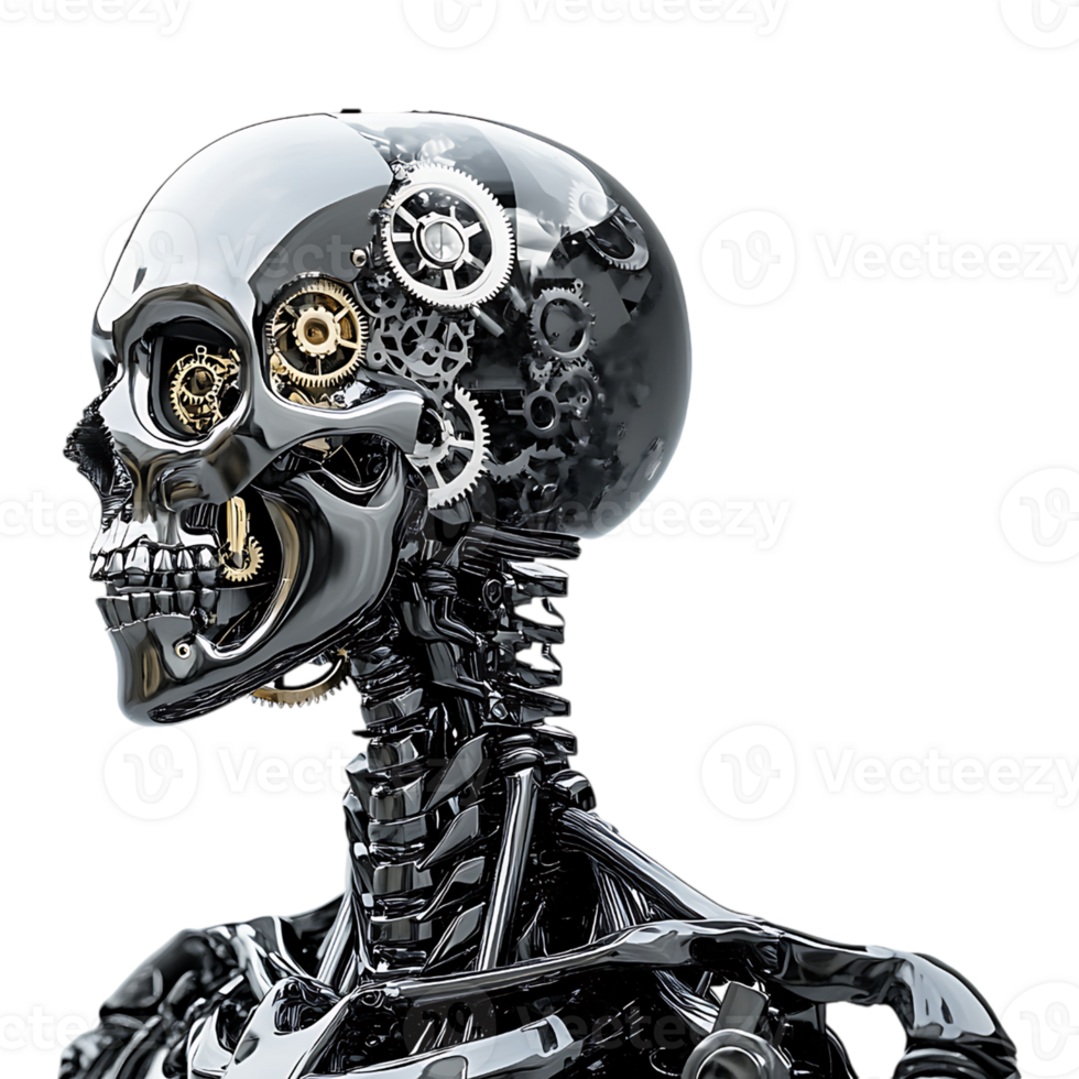 Robot skeleton with gears on it head png