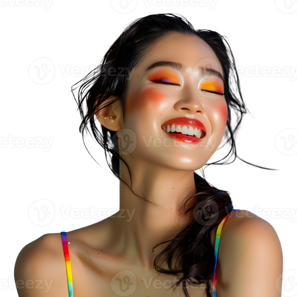 Beautiful asian woman with colorful makeup png