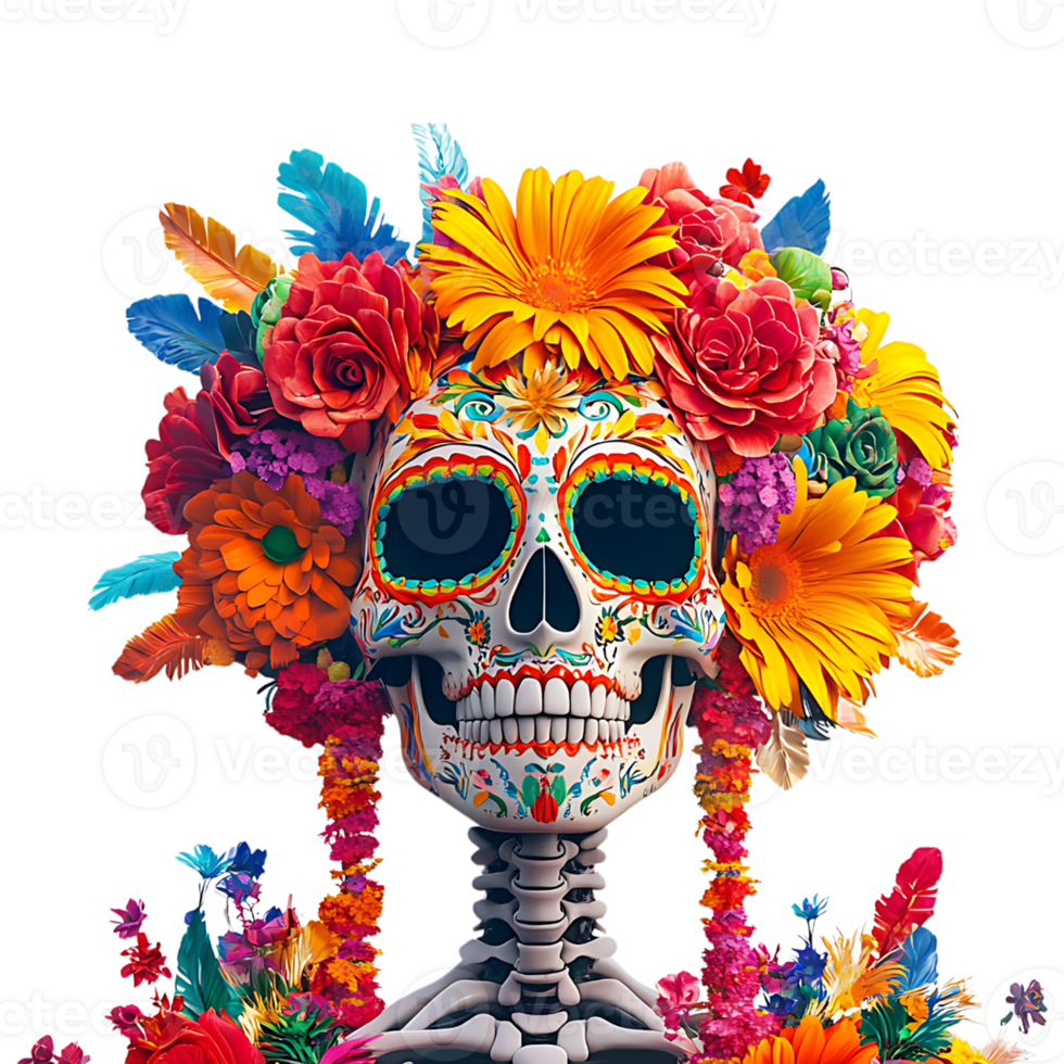 Day of the dead skull, transparent background png