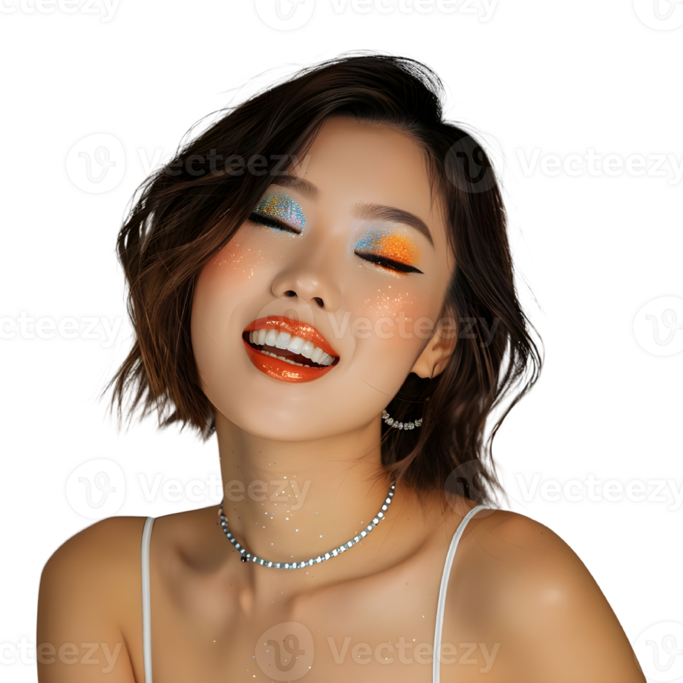 Woman with bright makeup and a smile png