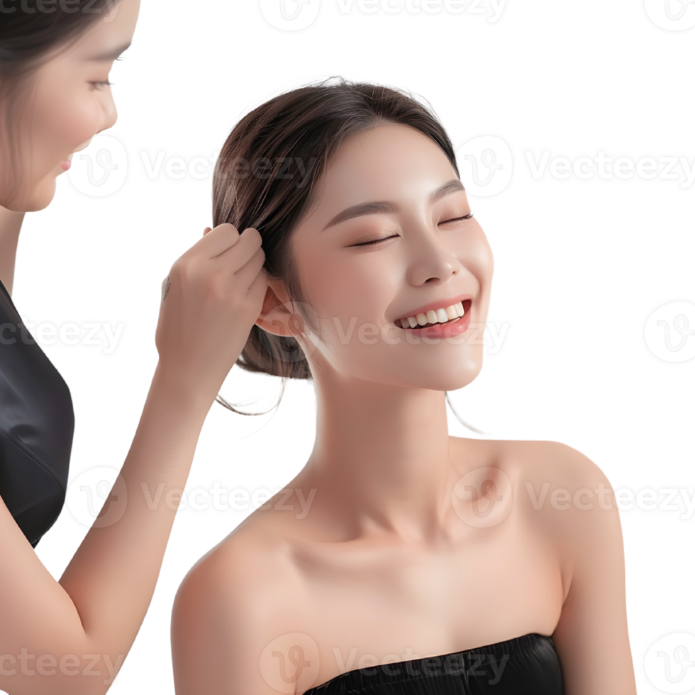 Makeup artist doing makeup on Korean model png
