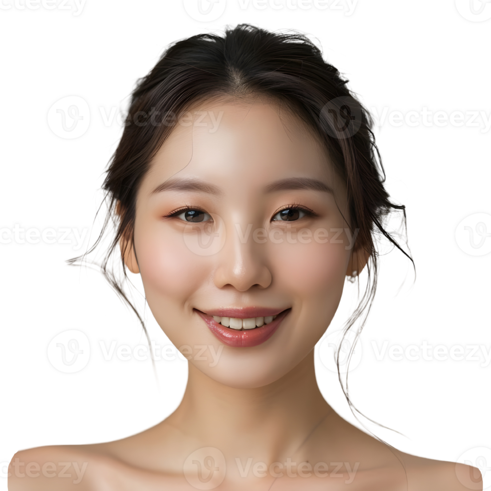 An asian woman smiling with her eyes closed png
