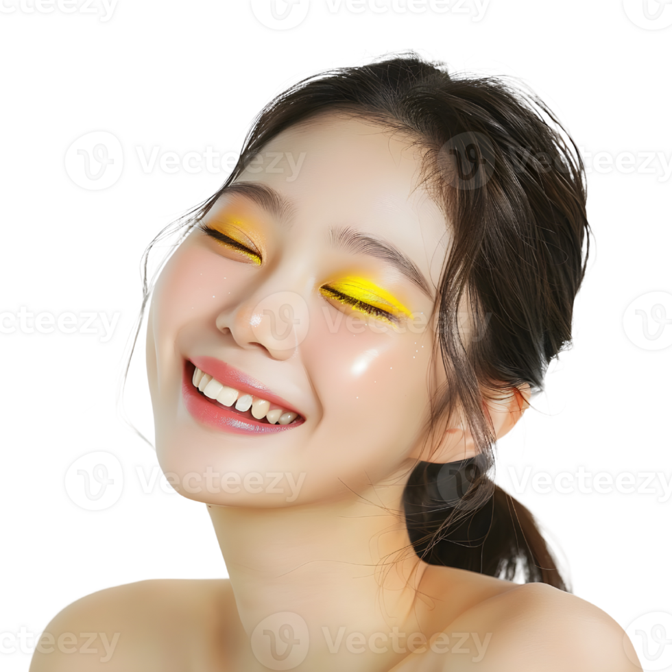 Woman with yellow eyes and a smile png
