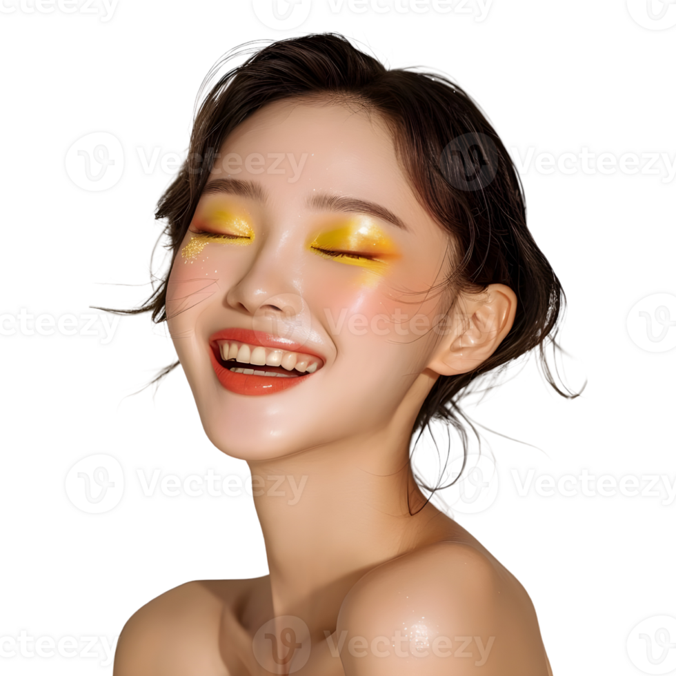 Woman with bright yellow eyes and a smile png