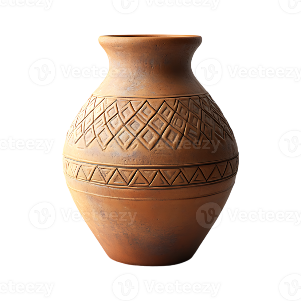 A clay vase with geometric designs on it png