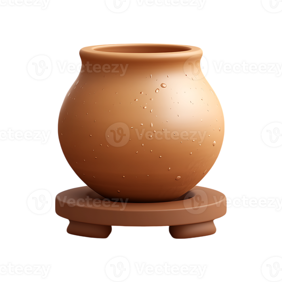 A clay pot on a stand with water droplets on it png