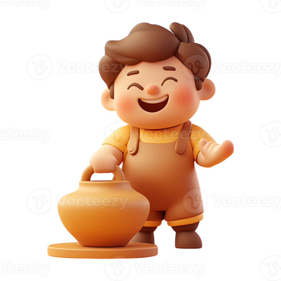 Cartoon boy watering pot on transparent background png