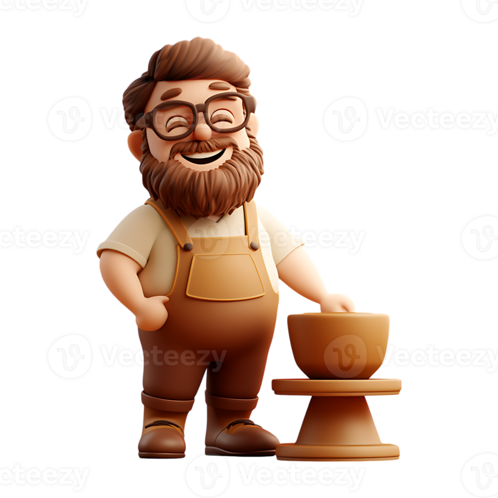 Cartoon man with beard and glasses standing next to a pot png