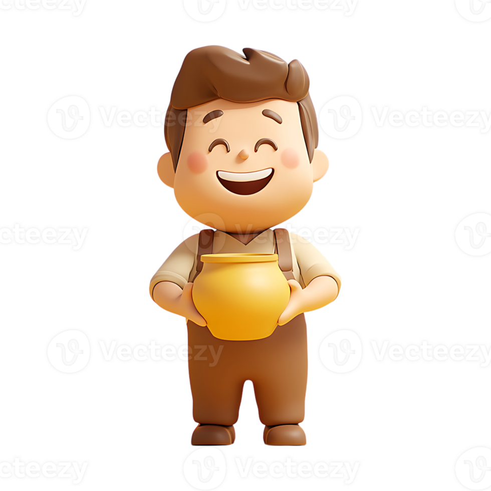 Cartoon man holding a pot on a transparent background png