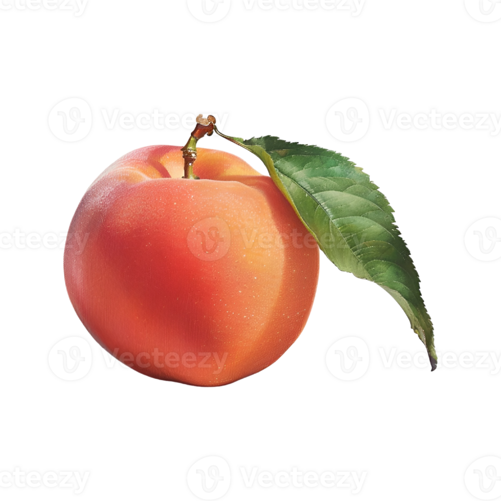 An orange peach with a leaf on it png