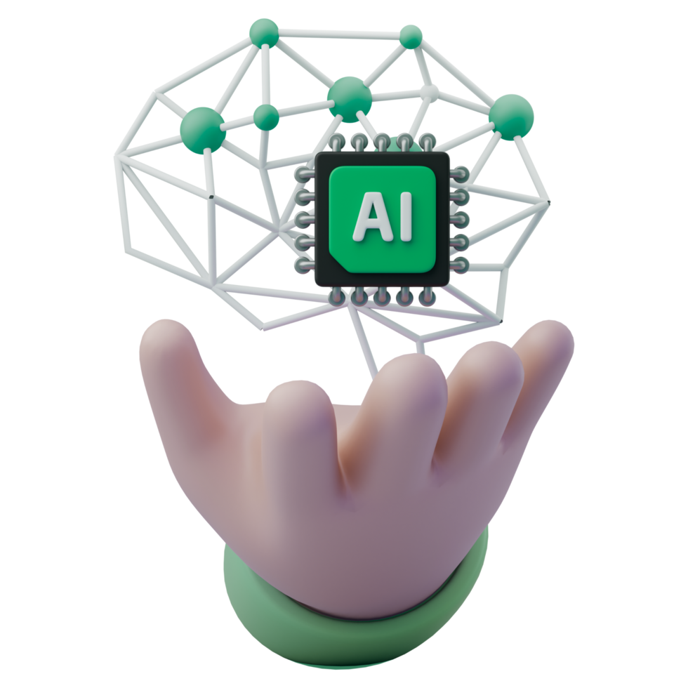 A hand holding an ai chip and a brain png