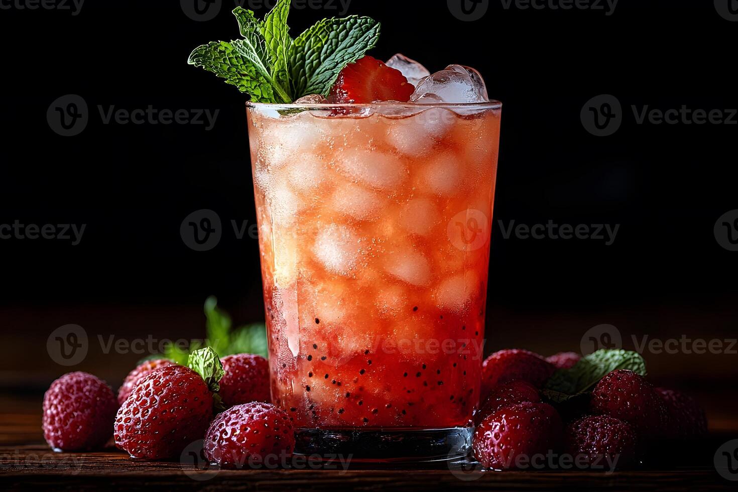 Refreshing Strawberry Mint Mocktail with Ice and Fresh Strawberries - Summer Beverage Inspiration photo