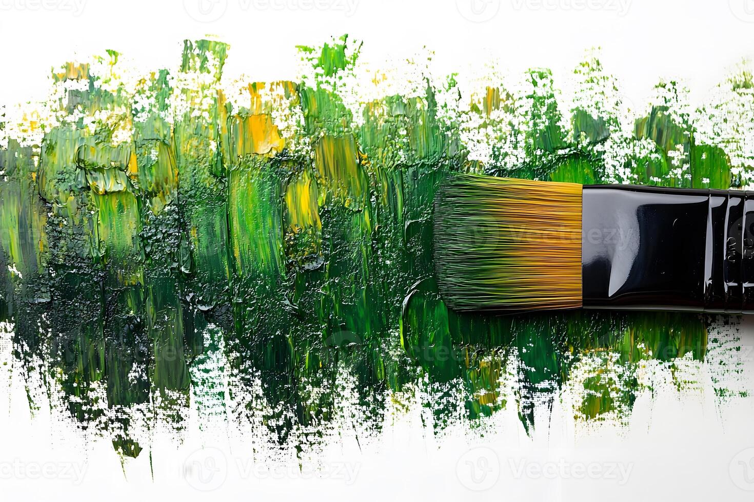 Textured Green and Yellow Paintbrush Stroke on White Canvas - Art Design for Creative Projects photo