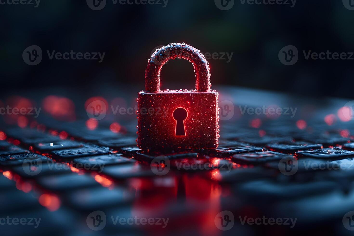 Cybersecurity and Data Protection Concept with Red Padlock on Keyboard photo