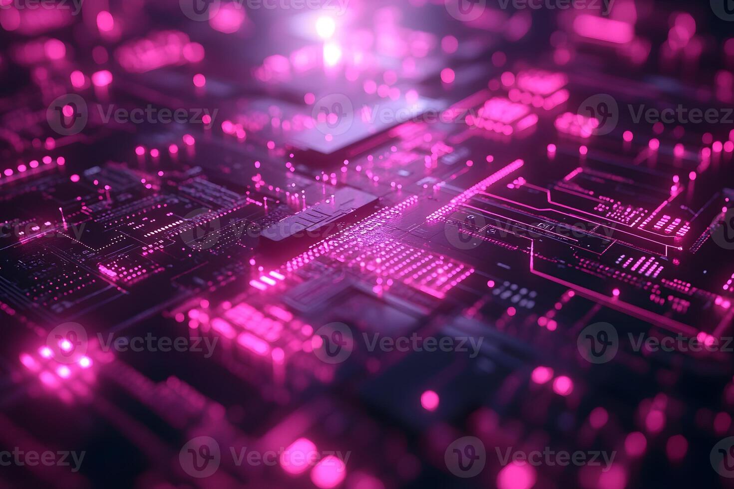 Futuristic Digital Circuit Board with Neon Pink Light for Technology Design photo