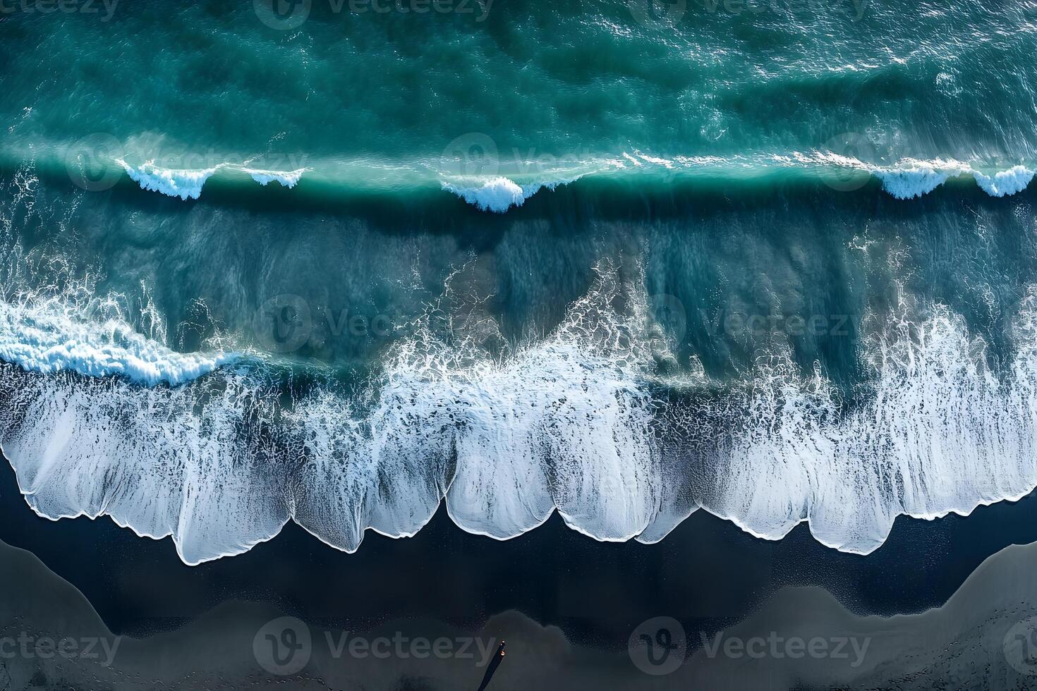 Aerial View of Crashing Ocean Waves on Sandy Beach - Perfect for Coastal Design and Posters photo