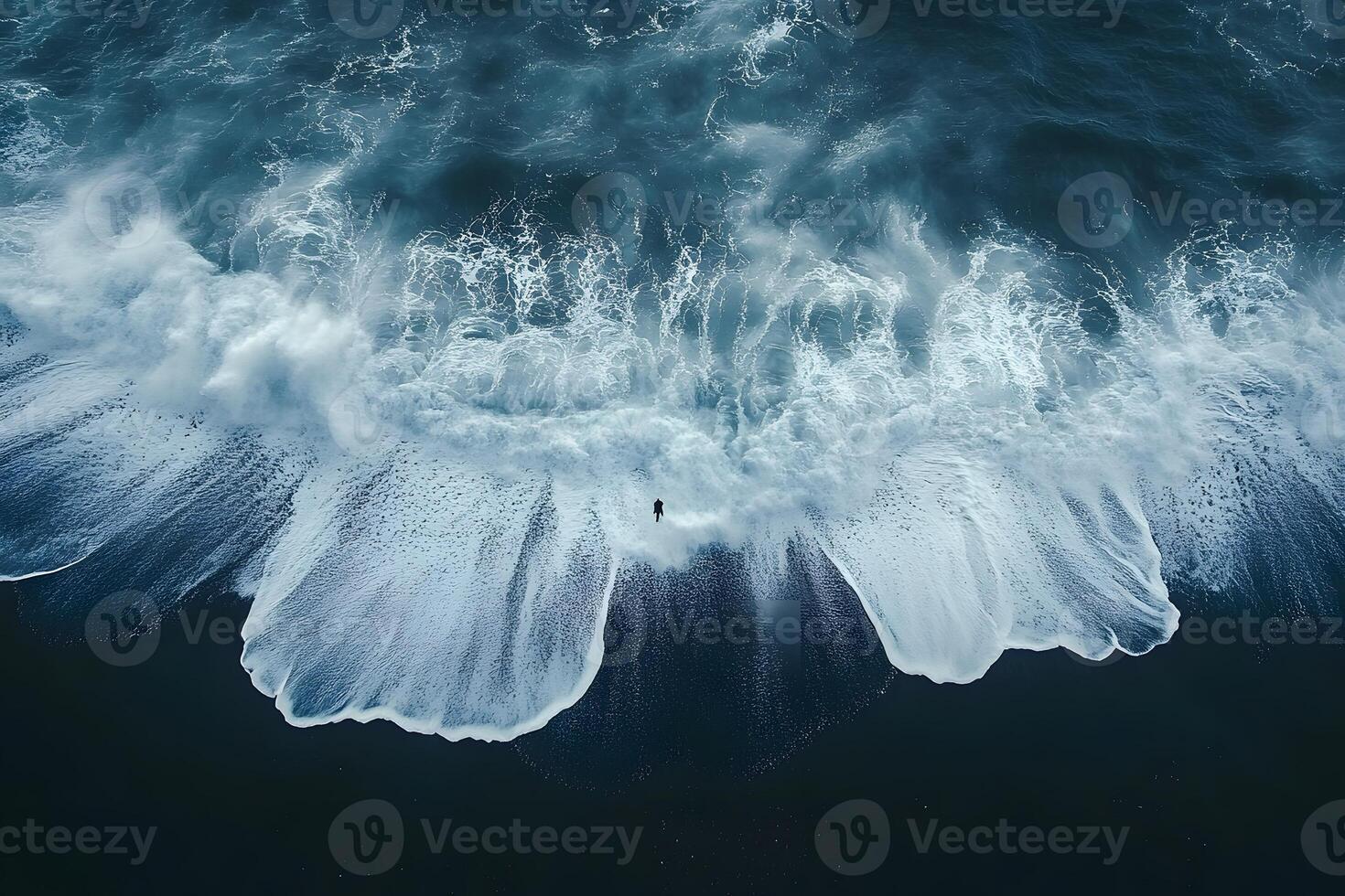 Aerial View of Powerful Ocean Waves Crashing on Shoreline photo