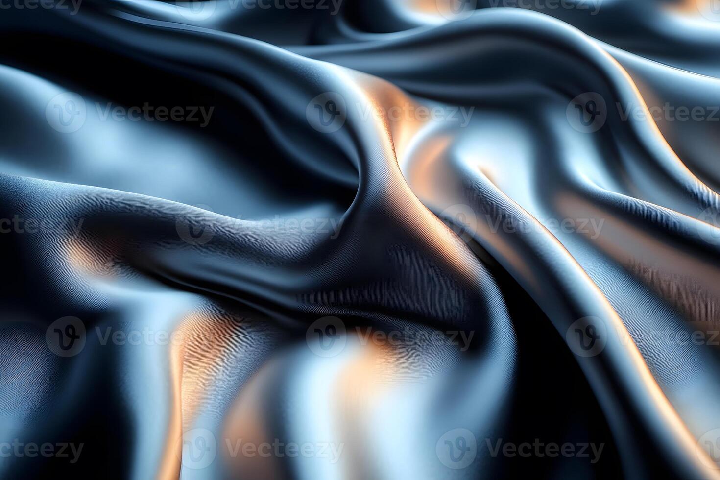 Luxurious Blue Silk Fabric with Golden Light Ripples for Elegant Design photo