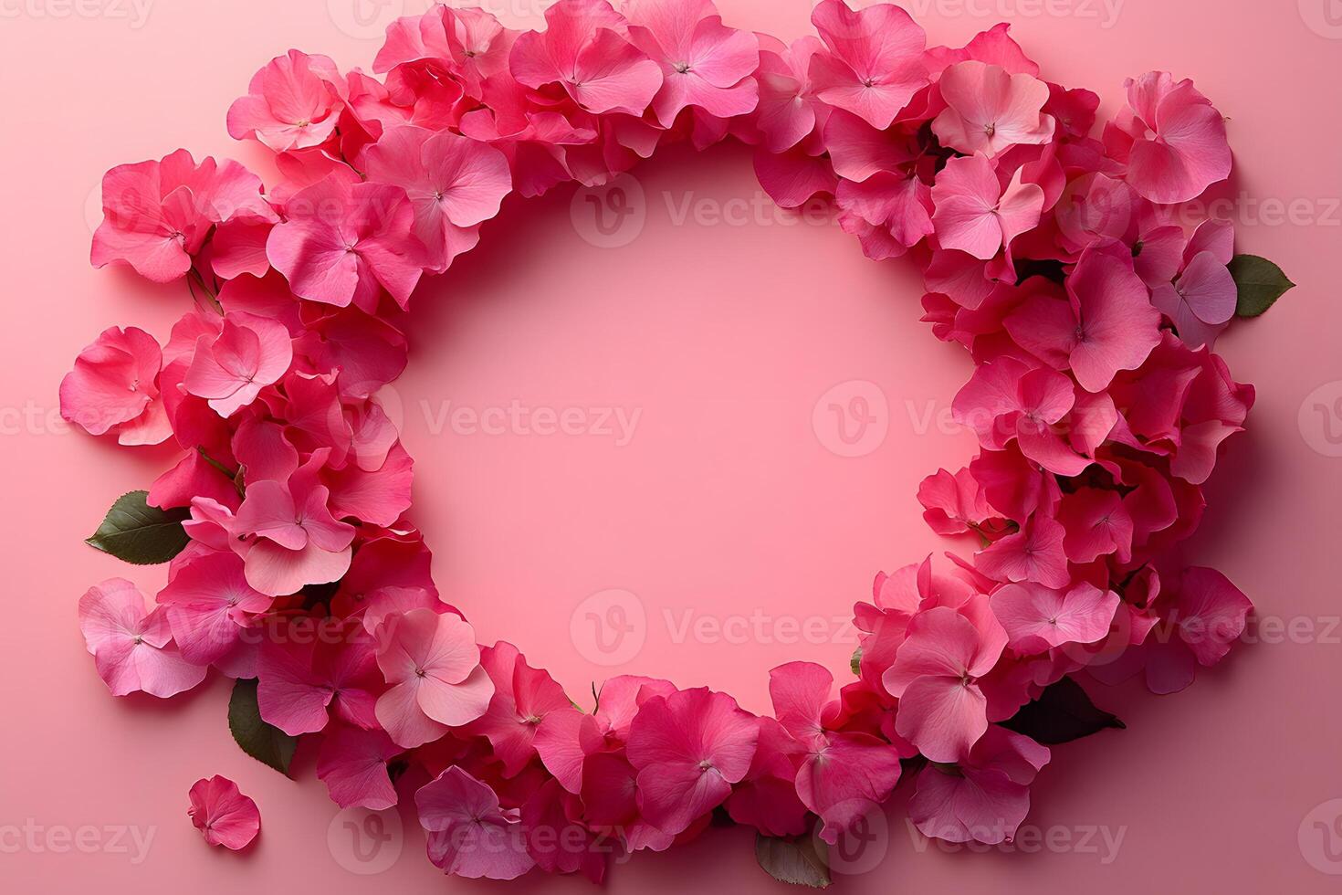 Pink Floral Wreath on Pastel Background for Spring Decor or Greeting Cards photo