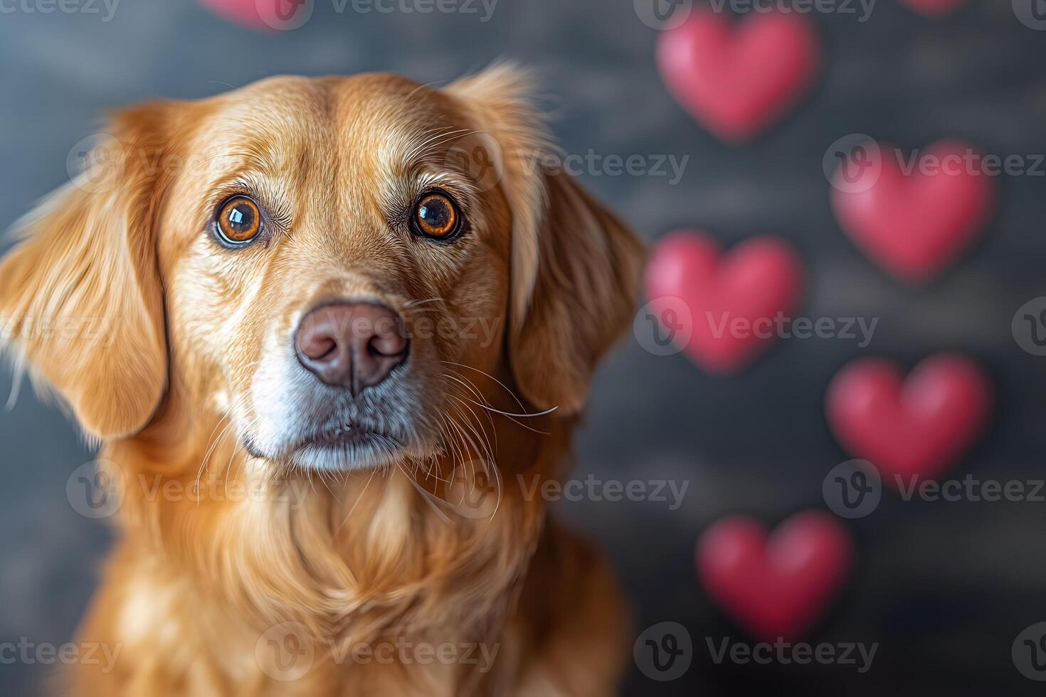 Adorable Golden Dog with Heart Background - Pet Love and Companionship Concept photo