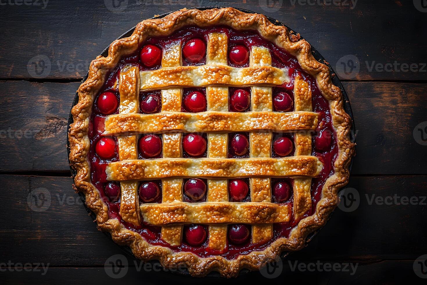 Cherry Pie with Golden Lattice Crust for Holiday Dessert Design photo